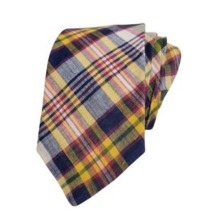 Bloomingdale's Mens India Madras Cotton Plaid Necktie Tie Multicolor Hand Woven